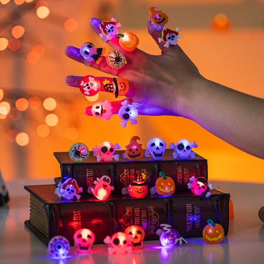 Safe Halloween Toys for Toddlers, Glow in The Dark Pumpkin Rings, Preschool Party Supplies for Boys Girls Ages 3-5