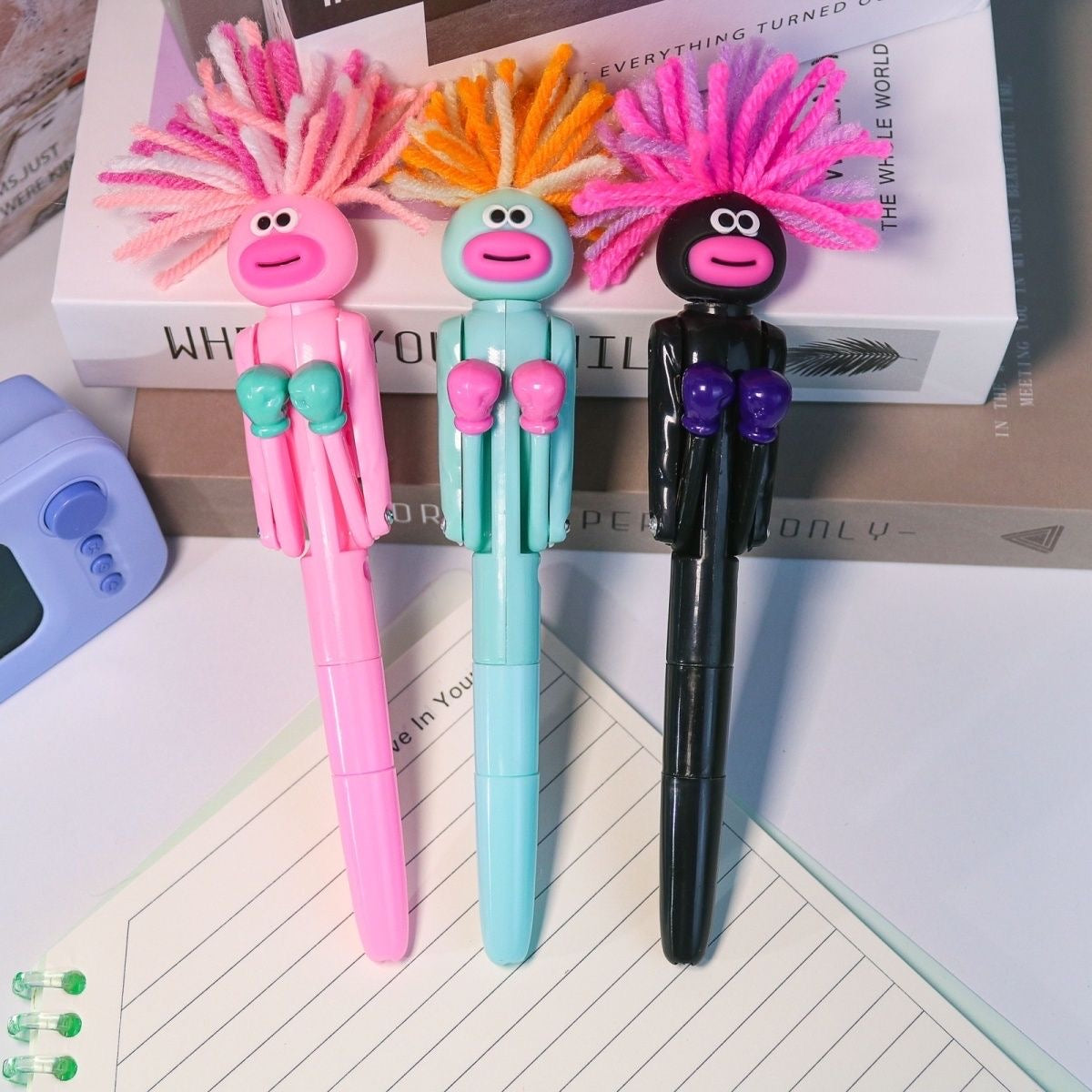 Cute Fidget Boxer Pen Set - Fun Stress Relief Toy & Unique Cartoon Pen for School, Office Gifts