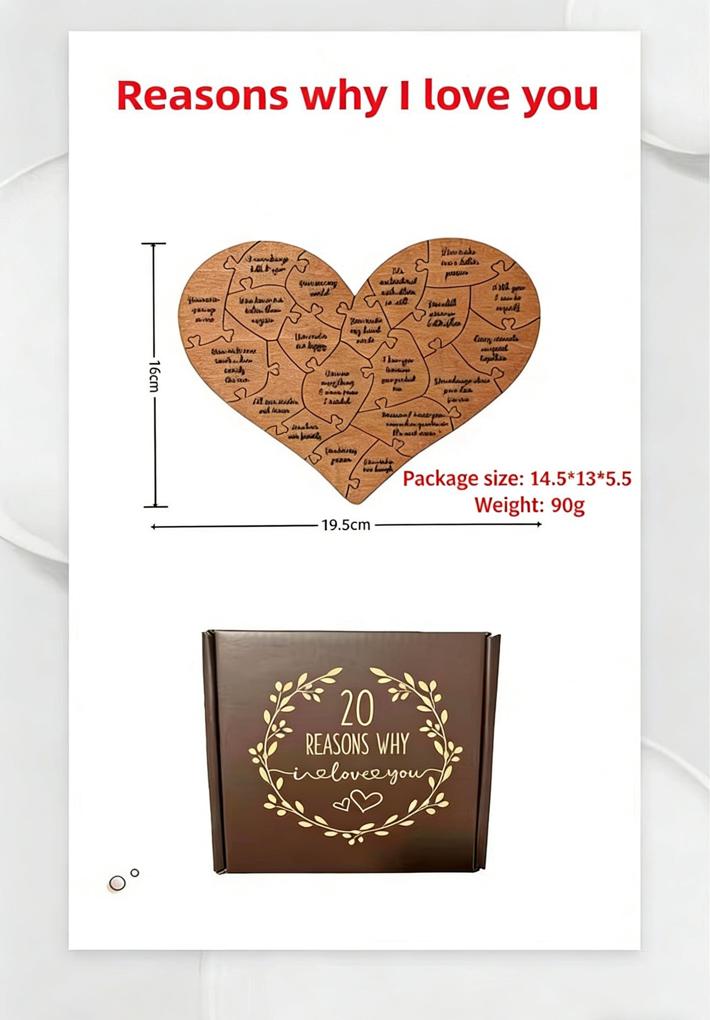 Engraved Wooden Heart Puzzle - 20 Reasons I Love You | Romantic Valentine's Day & Anniversary Gift for Boyfriend/Girlfriend