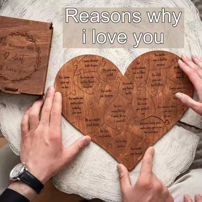 Engraved Wooden Heart Puzzle - 20 Reasons I Love You | Romantic Valentine's Day & Anniversary Gift for Boyfriend/Girlfriend