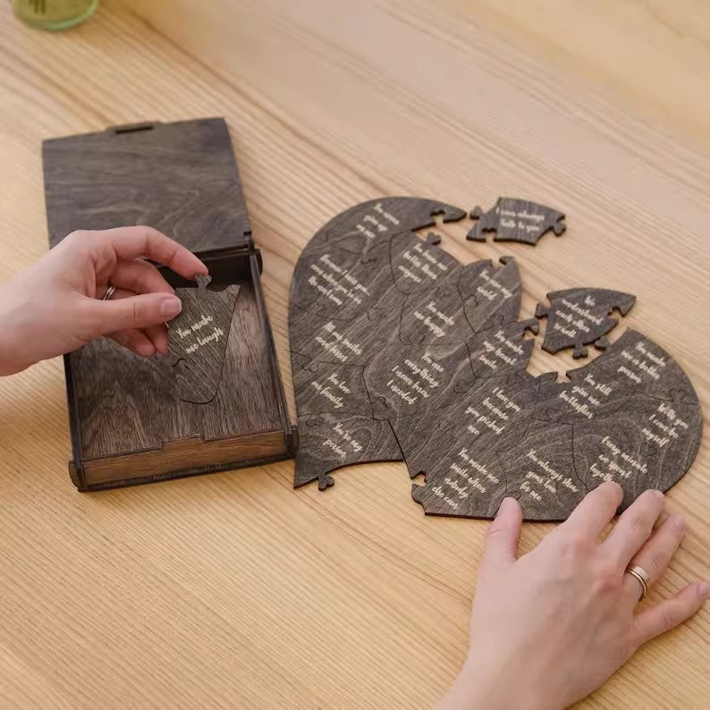 Engraved Wooden Heart Puzzle - 20 Reasons I Love You | Romantic Valentine's Day & Anniversary Gift for Boyfriend/Girlfriend