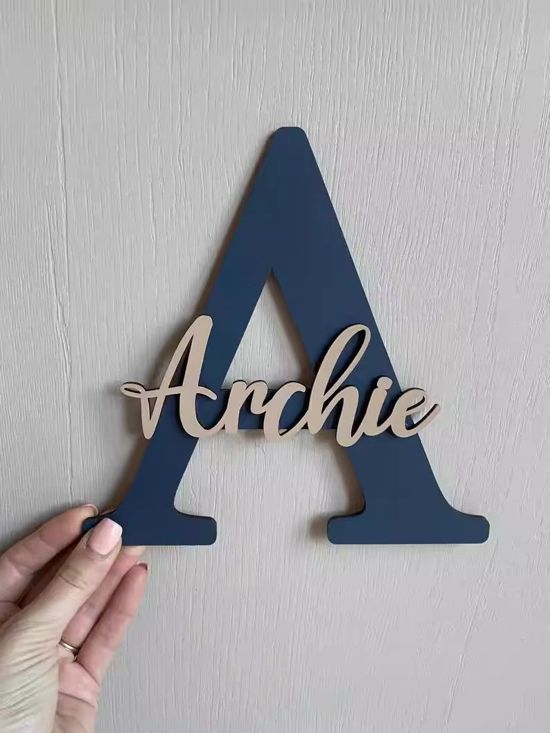 Custom Initial Wooden Letter Sign, Cute Cartoon Kids Room Wall Decor, Personalized Baby Shower Gift