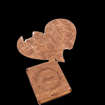 Engraved Wooden Heart Puzzle - 20 Reasons I Love You | Romantic Valentine's Day & Anniversary Gift for Boyfriend/Girlfriend