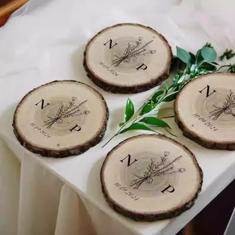 Wooden wedding coasters