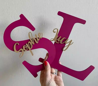 Custom Initial Wooden Letter Sign, Cute Cartoon Kids Room Wall Decor, Personalized Baby Shower Gift