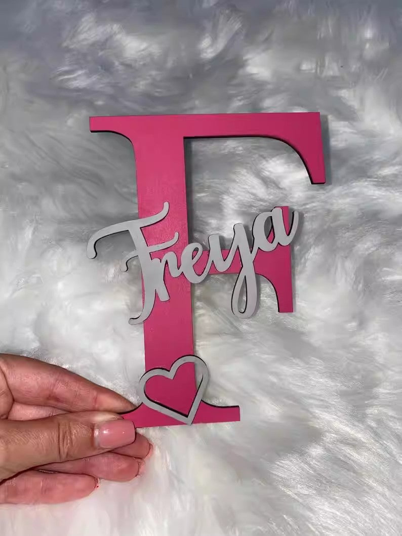 Custom Initial Wooden Letter Sign, Cute Cartoon Kids Room Wall Decor, Personalized Baby Shower Gift