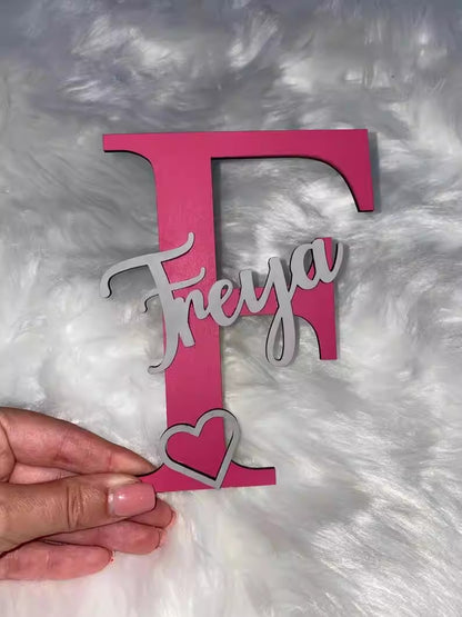 Custom Initial Wooden Letter Sign, Cute Cartoon Kids Room Wall Decor, Personalized Baby Shower Gift