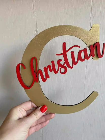 Custom Initial Wooden Letter Sign, Cute Cartoon Kids Room Wall Decor, Personalized Baby Shower Gift