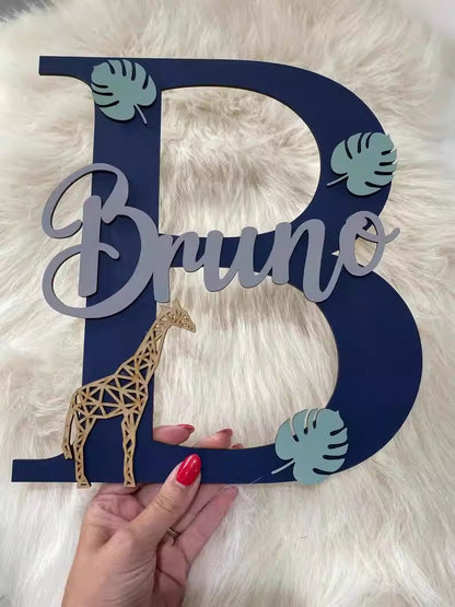 Custom Initial Wooden Letter Sign, Cute Cartoon Kids Room Wall Decor, Personalized Baby Shower Gift