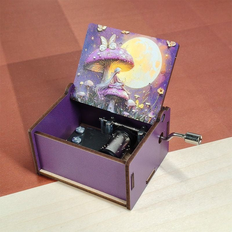 Hand-Cranked Musical Jewelry Box - Alice in Wonderland Theme, Wooden Carousel for Girls Room Decor, Birthday Gift