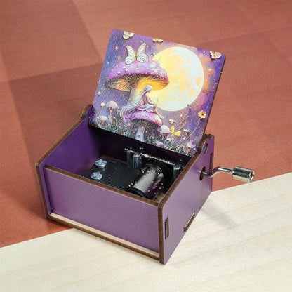 Hand-Cranked Musical Jewelry Box - Alice in Wonderland Theme, Wooden Carousel for Girls Room Decor, Birthday Gift