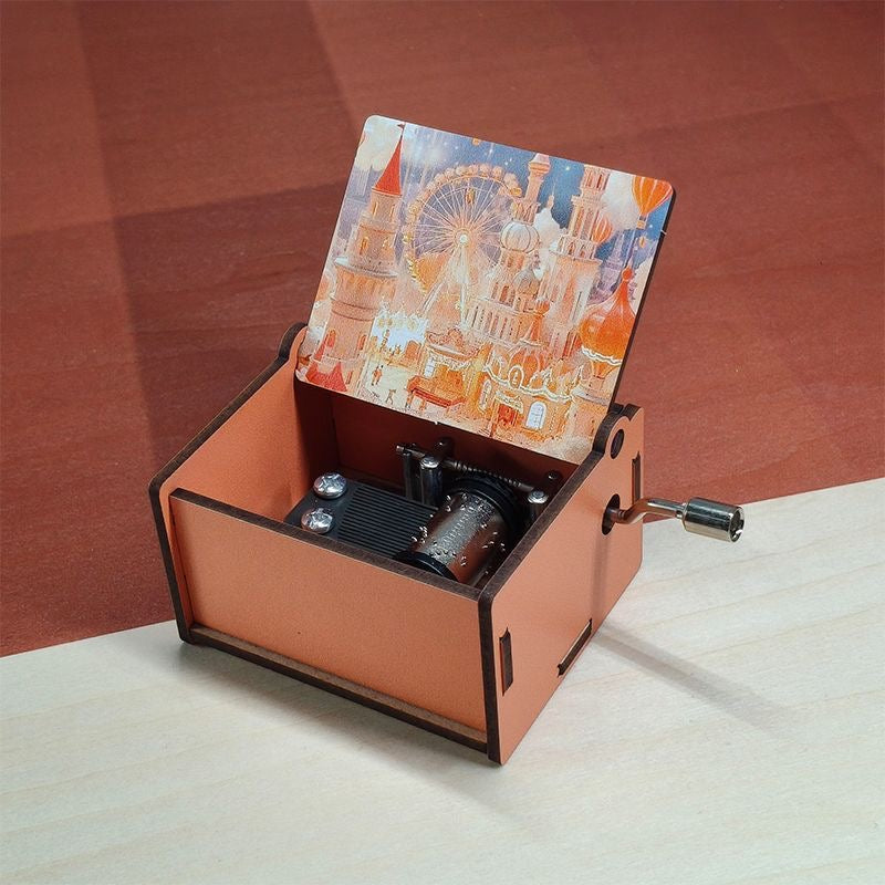 Hand-Cranked Musical Jewelry Box - Alice in Wonderland Theme, Wooden Carousel for Girls Room Decor, Birthday Gift