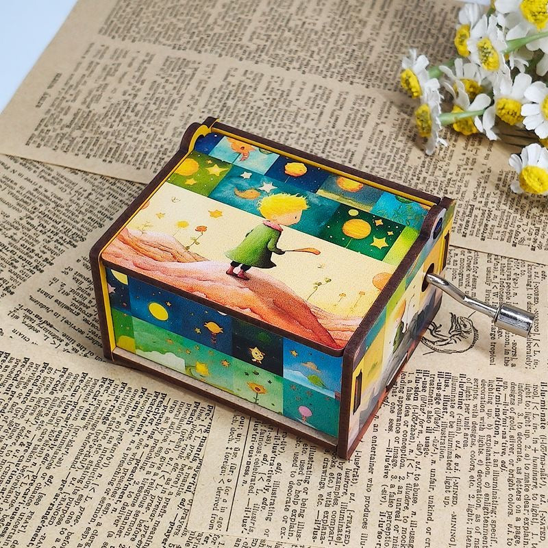 Hand-Cranked Musical Jewelry Box - Alice in Wonderland Theme, Wooden Carousel for Girls Room Decor, Birthday Gift
