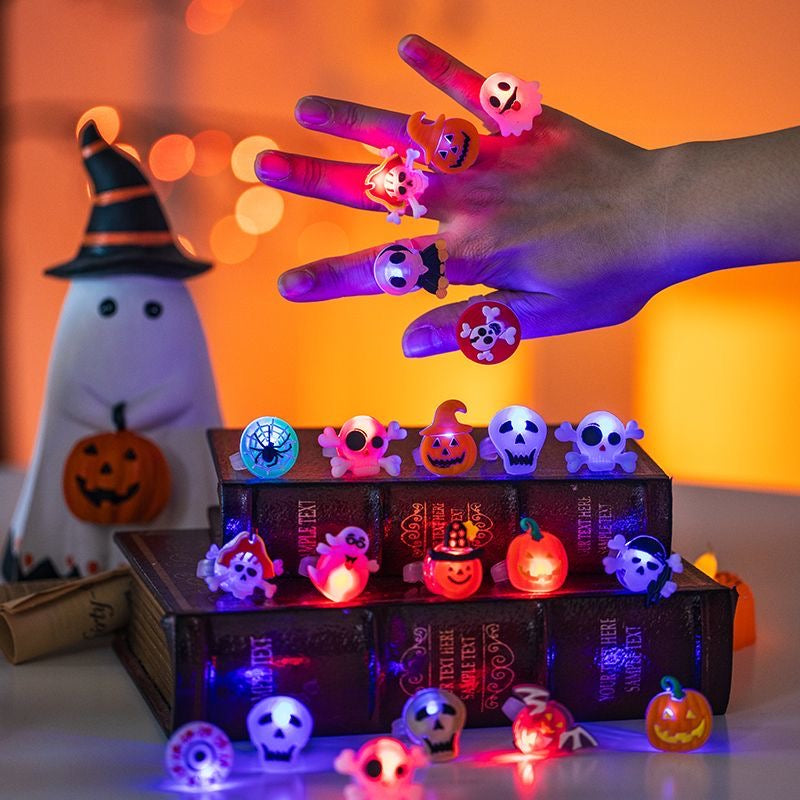 Safe Halloween Toys for Toddlers, Glow in The Dark Pumpkin Rings, Preschool Party Supplies for Boys Girls Ages 3-5