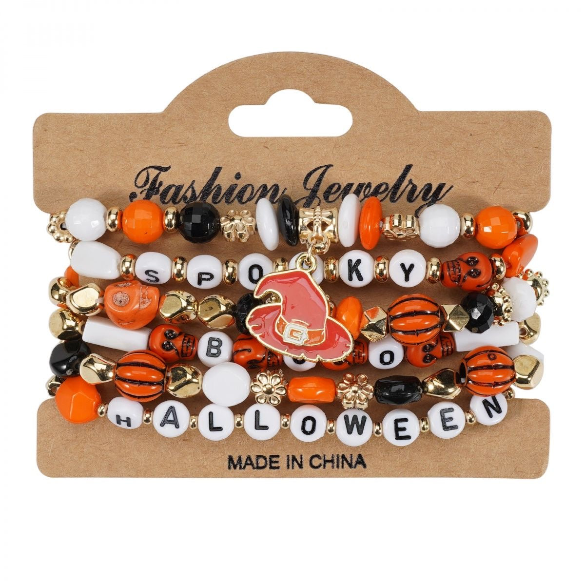 Halloween Charm Bracelet + Multi-layer Drop Dangle + with Bat Pumpkin Charms + Crystal & Clay Beads + for Women Party