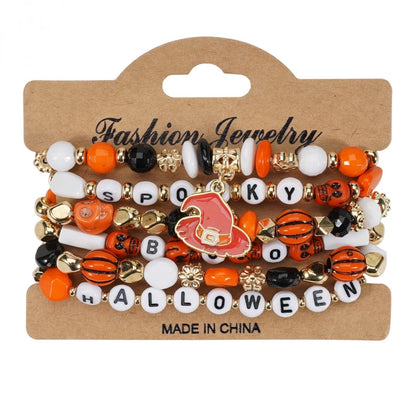 Halloween Charm Bracelet + Multi-layer Drop Dangle + with Bat Pumpkin Charms + Crystal & Clay Beads + for Women Party