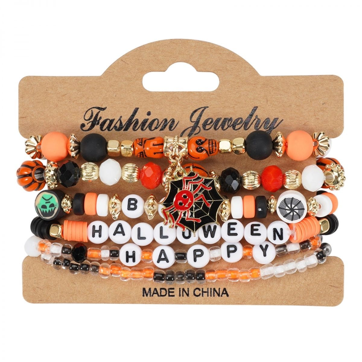 Halloween Charm Bracelet + Multi-layer Drop Dangle + with Bat Pumpkin Charms + Crystal & Clay Beads + for Women Party