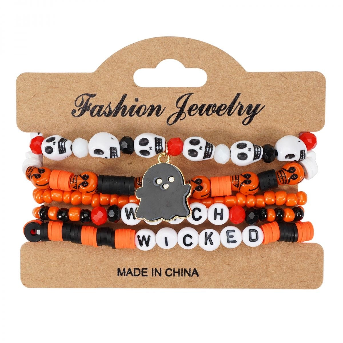 Halloween Charm Bracelet + Multi-layer Drop Dangle + with Bat Pumpkin Charms + Crystal & Clay Beads + for Women Party