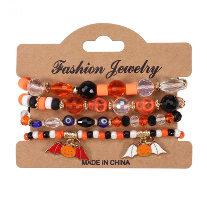 Halloween Charm Bracelet + Multi-layer Drop Dangle + with Bat Pumpkin Charms + Crystal & Clay Beads + for Women Party