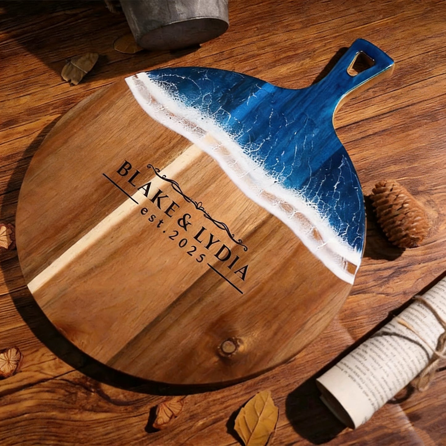 Custom Ocean Charcuterie Board, Personalized Engraved Cutting Board, Wedding Anniversary Gift, Engagement Keepsake, Housewarming Gift for Couples
