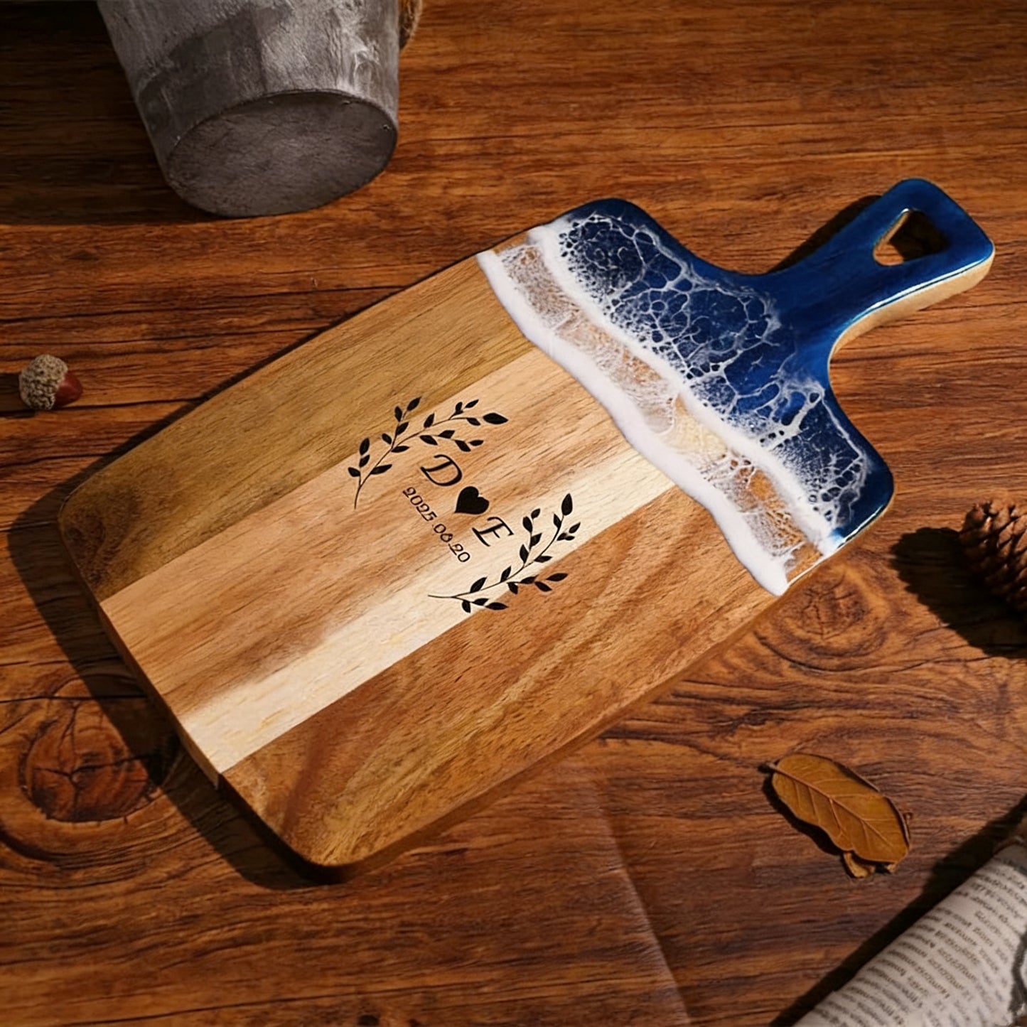 Custom Ocean Charcuterie Board, Personalized Engraved Cutting Board, Wedding Anniversary Gift, Engagement Keepsake, Housewarming Gift for Couples