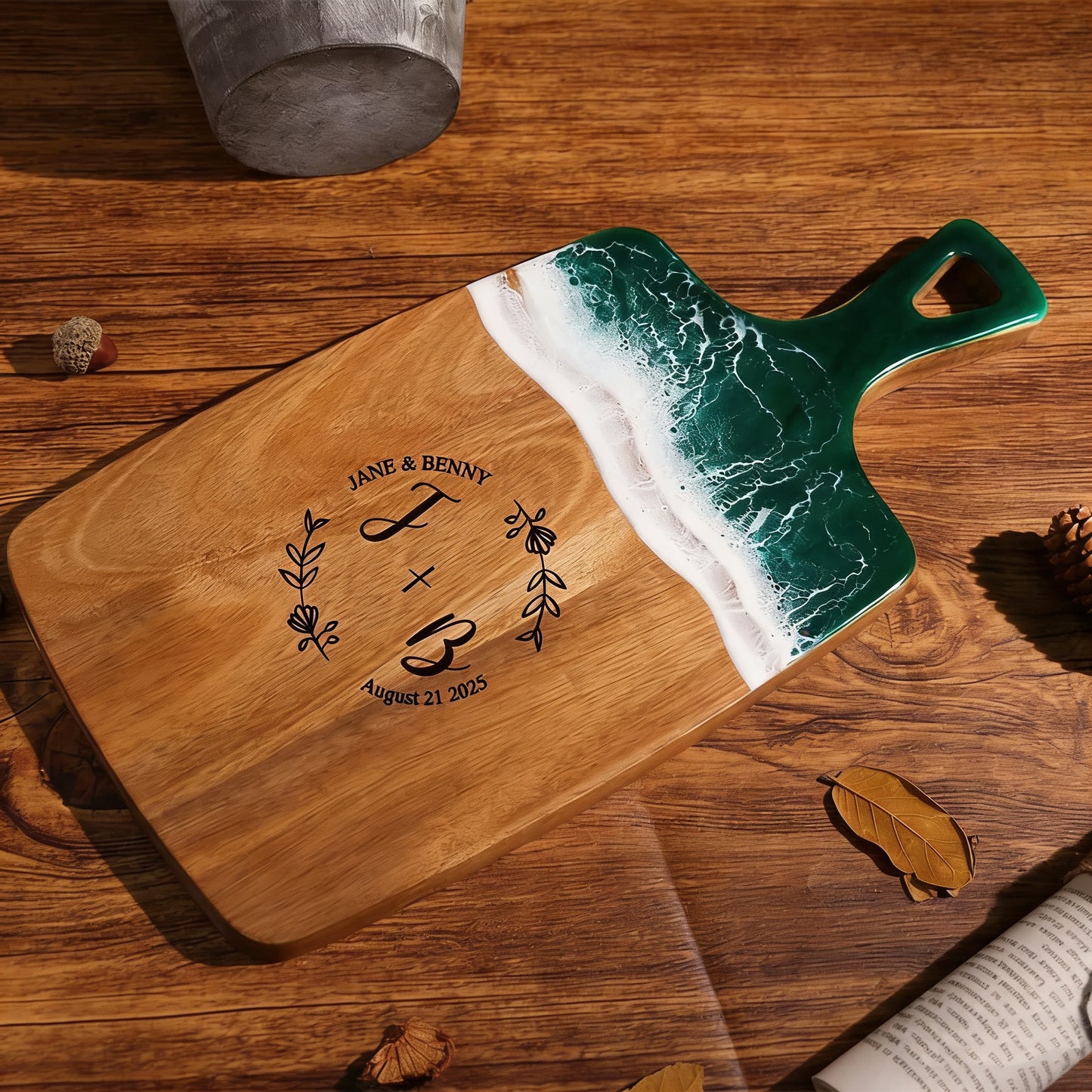 Custom Ocean Charcuterie Board, Personalized Engraved Cutting Board, Wedding Anniversary Gift, Engagement Keepsake, Housewarming Gift for Couples