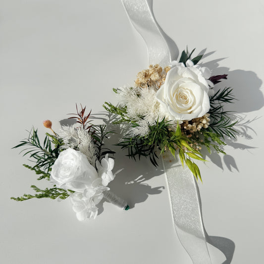 Luxury Real Touch Flower Wedding Set - Bridal Corsage, Boutonniere, Wrist Bouquet for Bridal Party, Maid of Honor