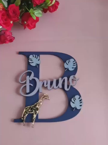 Custom Initial Wooden Letter Sign, Cute Cartoon Kids Room Wall Decor, Personalized Baby Shower Gift
