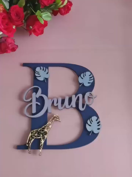 Custom Initial Wooden Letter Sign, Cute Cartoon Kids Room Wall Decor, Personalized Baby Shower Gift